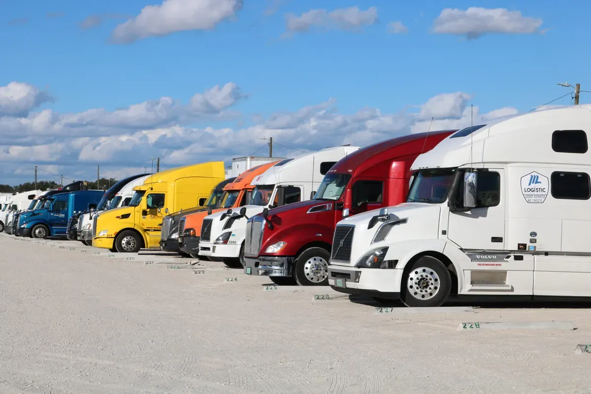Semi trucks parked at truck storage