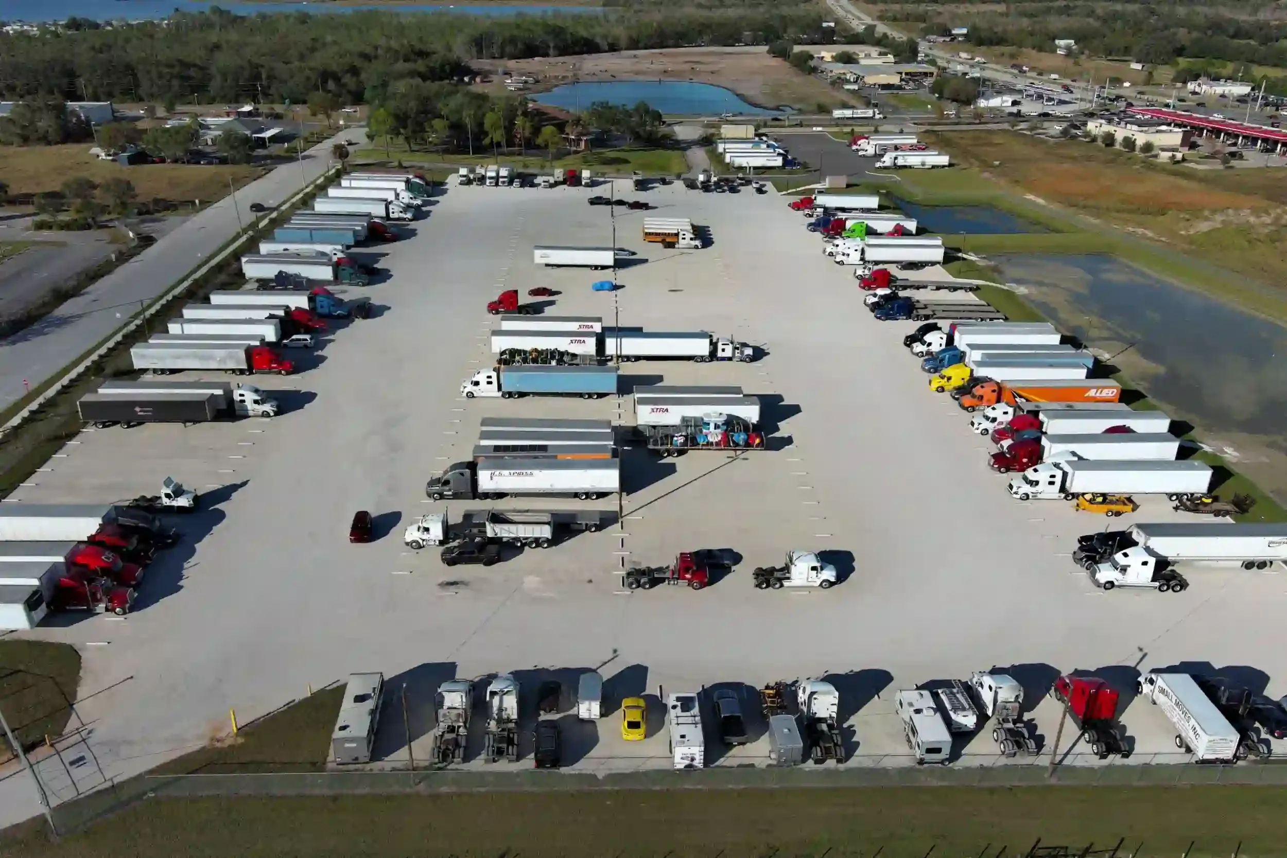 birdeye view of the truck parking lot 