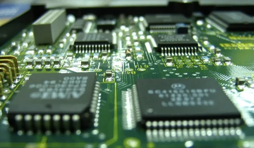Upclose of motherboard of a computer