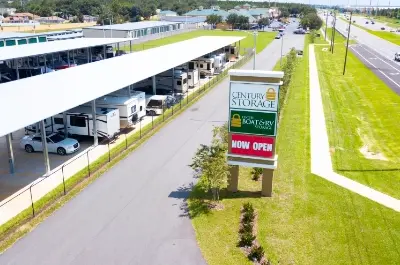 Aerial view of RV Storage and signage in Davenport