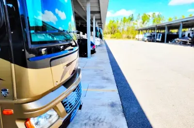 RV, boat and vehicle parking up close with coverage